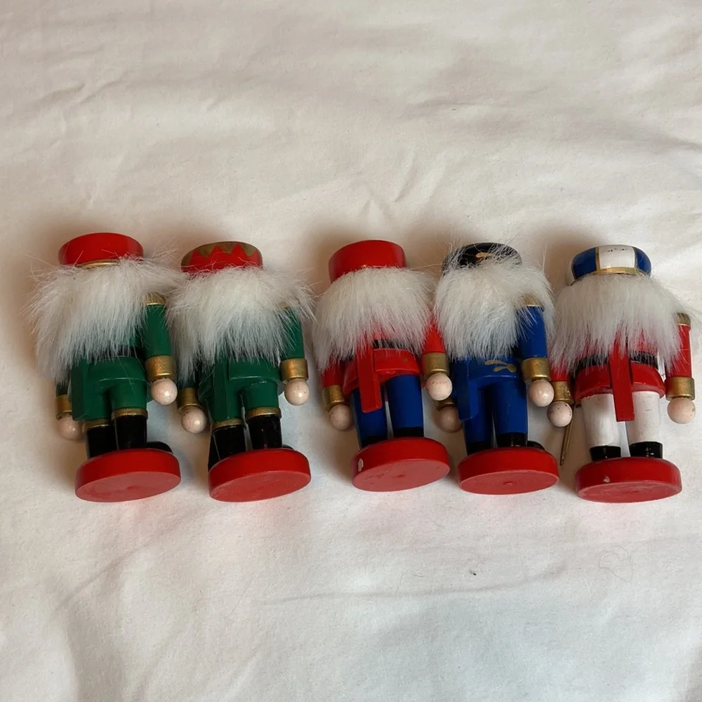 Box set of 5 short squatty army wooden nutcracker Holiday Christmas Decor